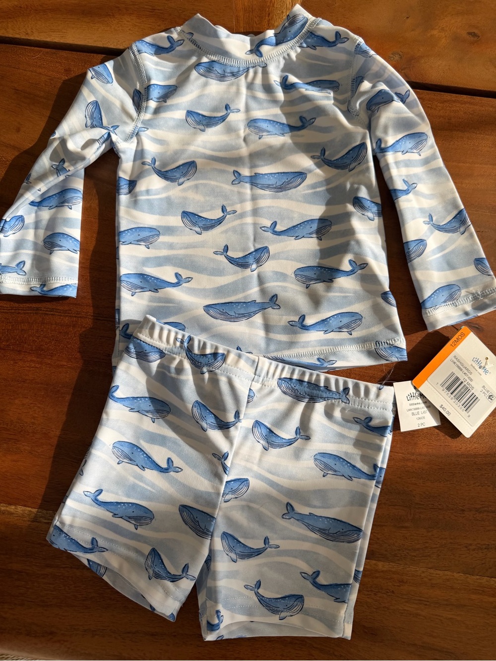12 Month Whale Print Rash Guard Set